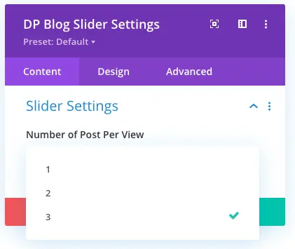 Divi post carousel no. of post per view setting