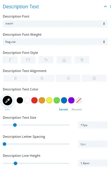 Divi restaurant menu description text settings with CSS