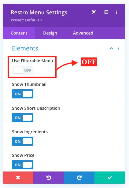 Divi restaurant menu elements