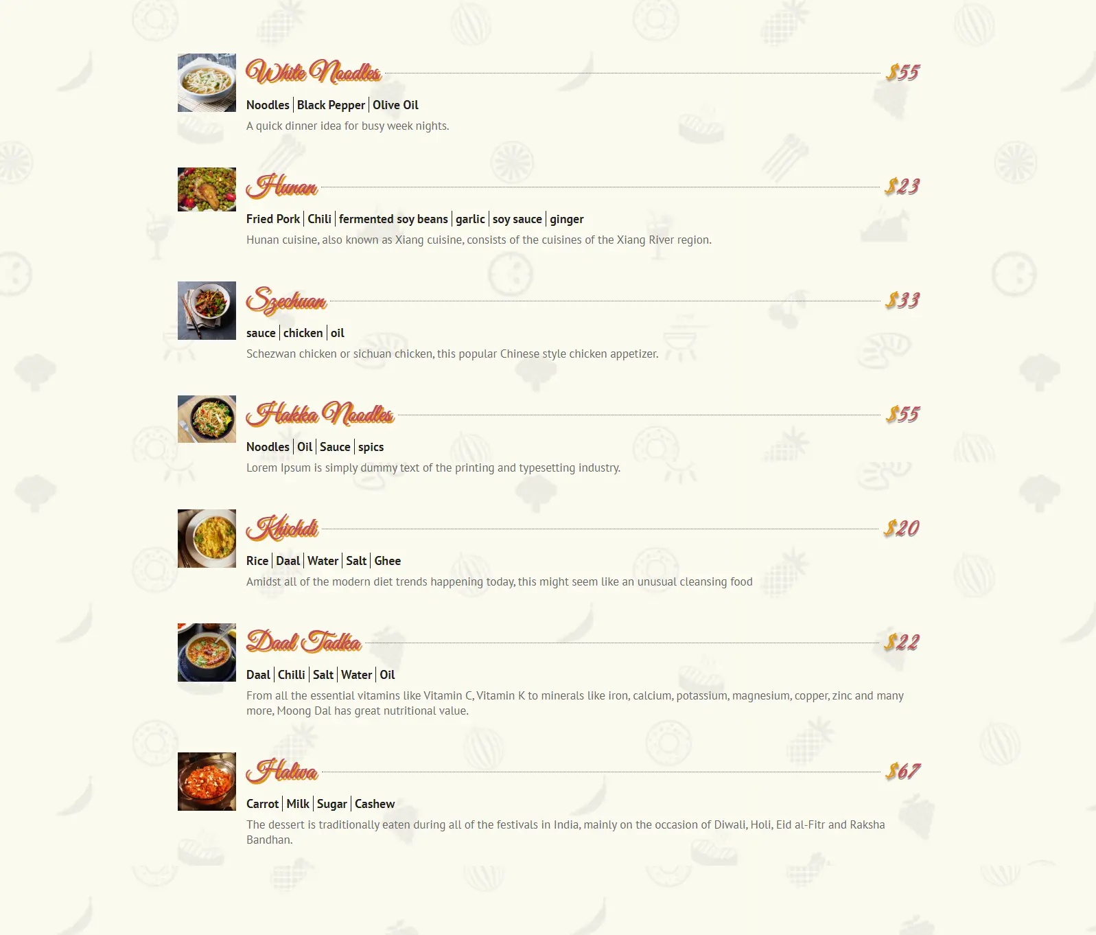 Divi restaurant menu layout example 1