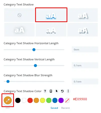 Divi Restro Menu layout 2 category text shadow with CSS