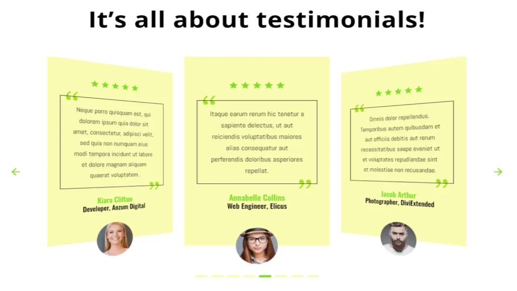 Divi testimonial slider with coverflow animation