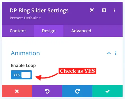 Enable loop in Divi post carousel