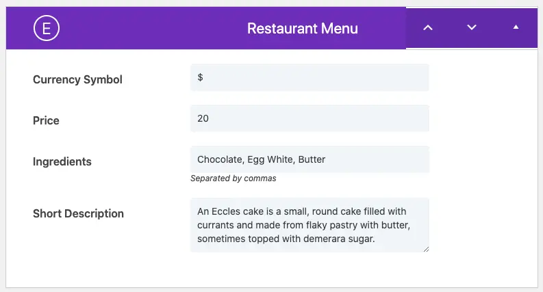 Extra detail fields for Divi restaurant menus of the Restro Menu plugin