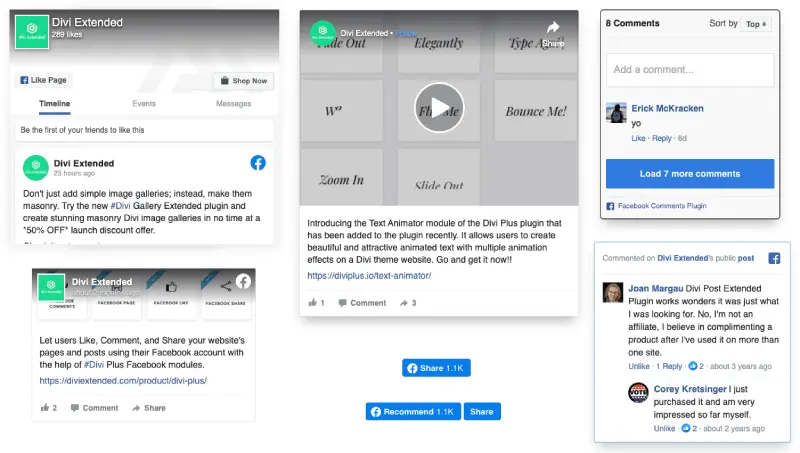 Facebook modules for Divi