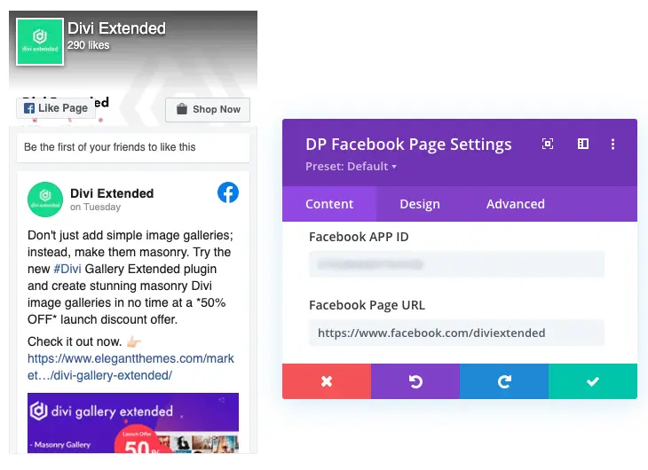 Facebook page for Divi