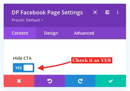 Facebook page hide CTA option