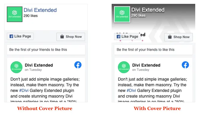 Facebook page in Divi with or without cover picture