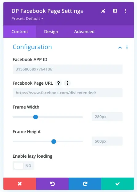 Facebook page module configuration settings