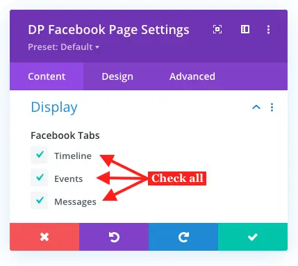 Facebook page tabs options