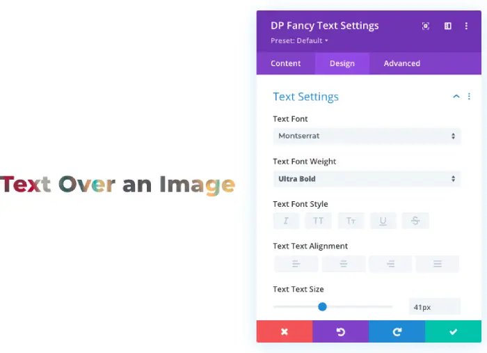 Fancy text design settings