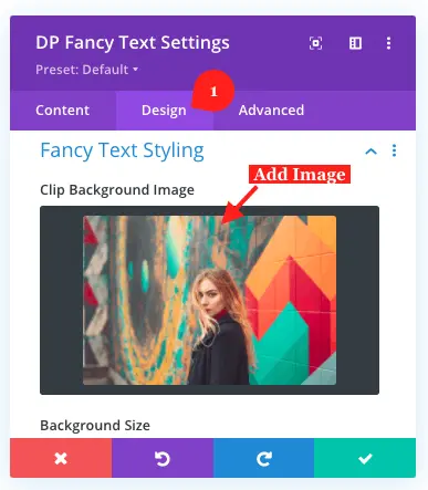 Fancy text module image selection for text over an image