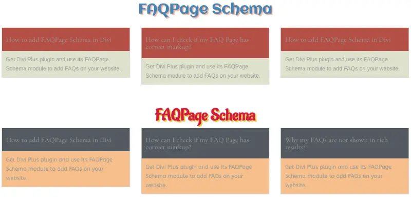 FAQPage Schema for Divi with different heading styles