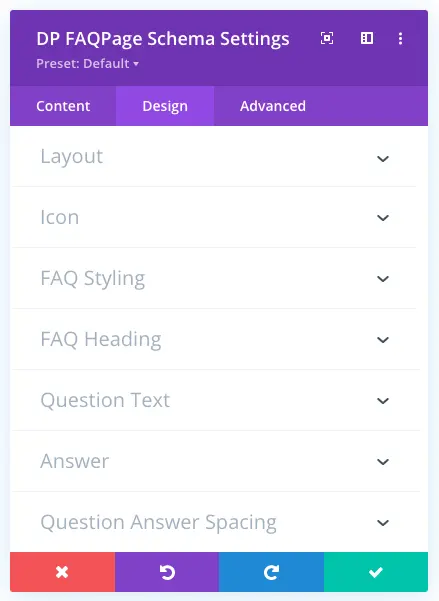 FAQPage Schema global design settings