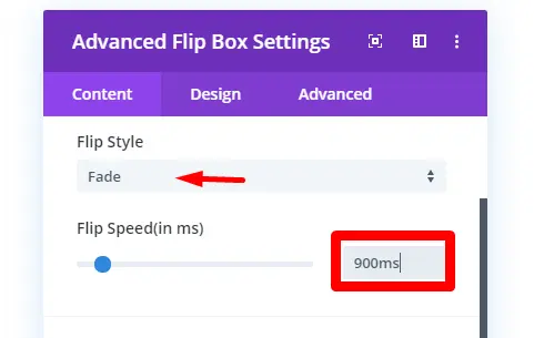 Flip style and speed settings