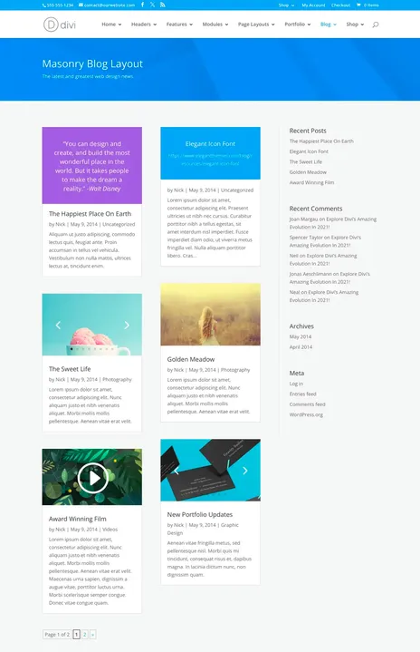 Grid layout of Divi blog module