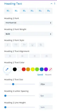 H2 heading settings