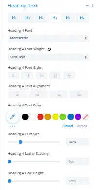 H4 heading settings