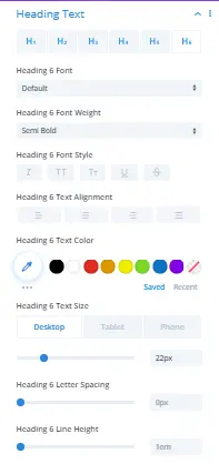 H6 heading settings