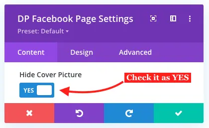 Hide Facebook page cover picture in Divi