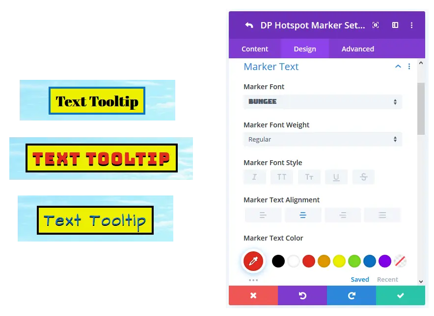 Image hotspot marker text styling for Divi