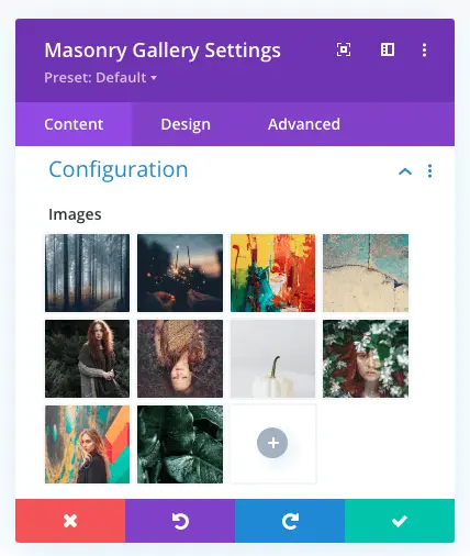 Images in the Divi masonry gallery settings