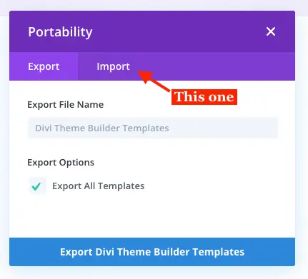 Import and export options in Divi