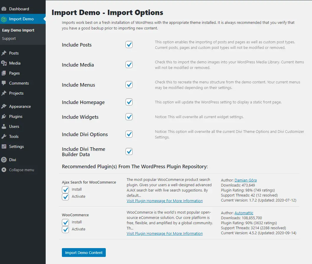 Import flexile theme in one click