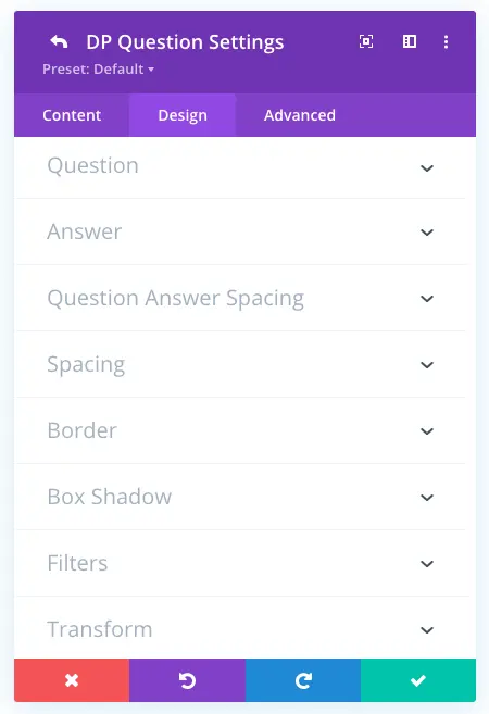 Individual design settings of FAQ field