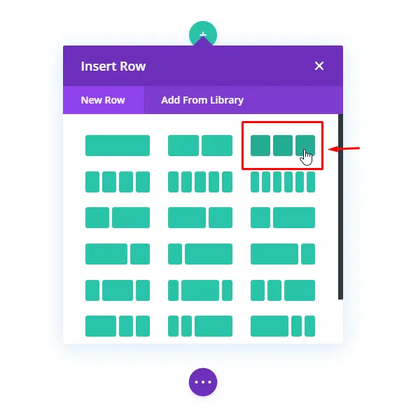 Insert row in Divi builder