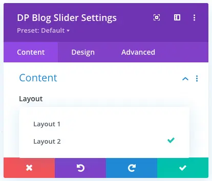 Layouts available in the blog slider module