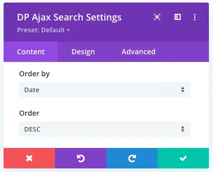 Order by and order option in the Ajax Search module