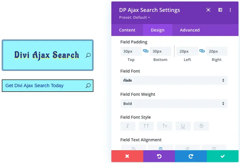 Padding of Divi search field