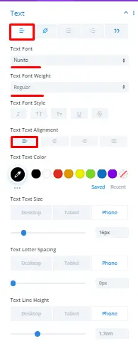 Post content text settings in Divi
