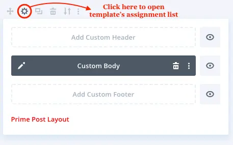 Post template assignment list in the Divi theme builder