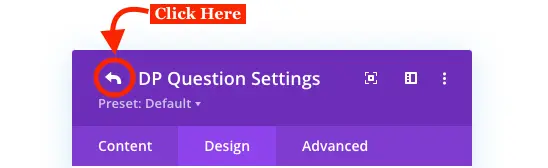 Return icon in the Divi Plus FAQPage Schema module