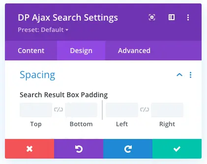 Search result box padding option