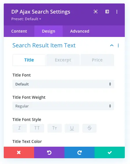 Search result item text settings