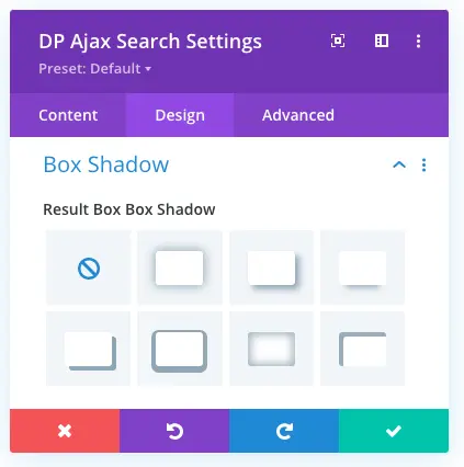 Search result box shadow settings