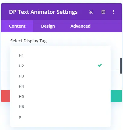 Select display tags in text animator settings