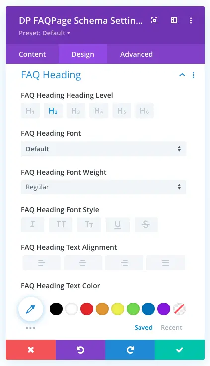 Settings for heading of the FAQPage Schema