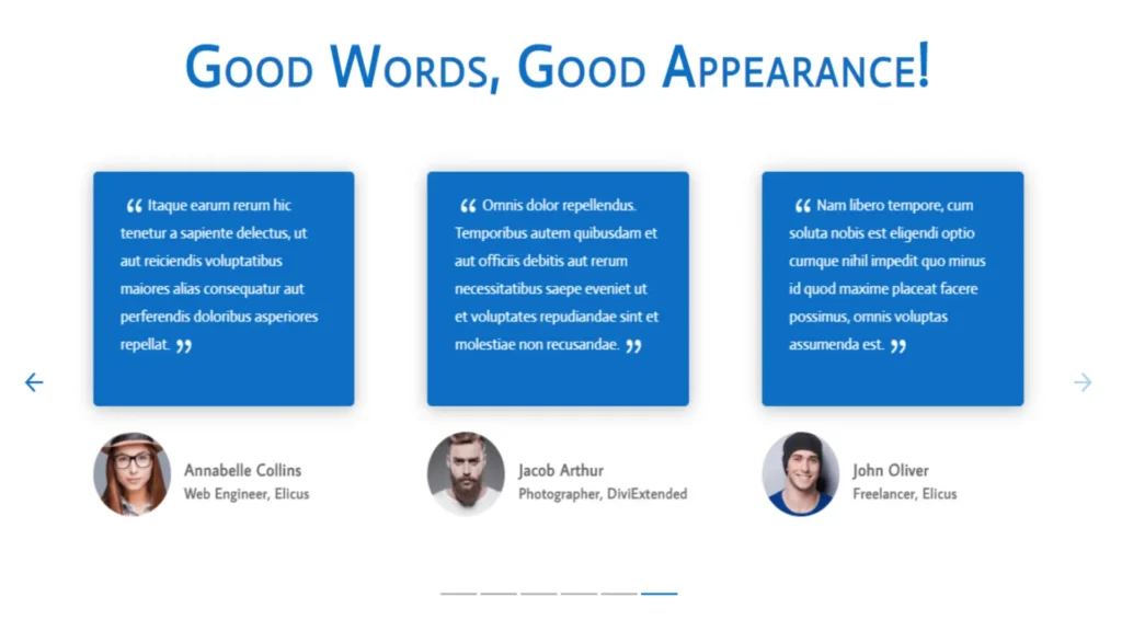 Testimonial slider in Divi theme