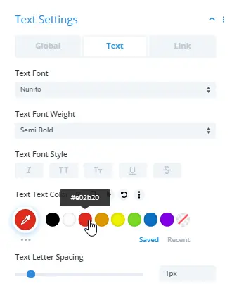 Text settings