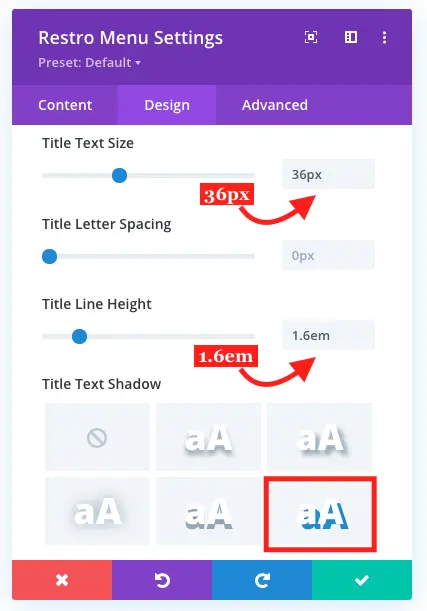 Title text shadow of Divi restaurant menu