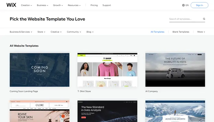 Wix templates library