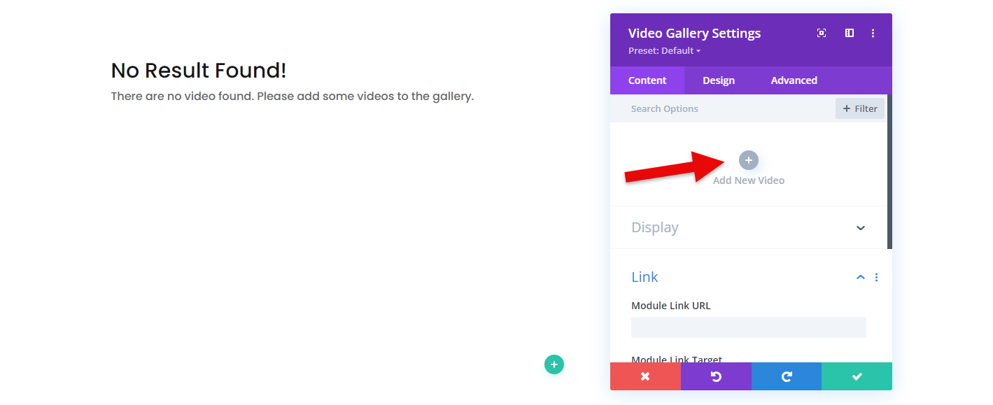 Add new video option of the Video Gallery Divi module