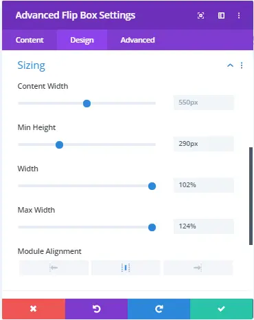 Advance flip box sizing setting