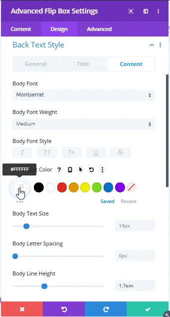 Back text style content setting