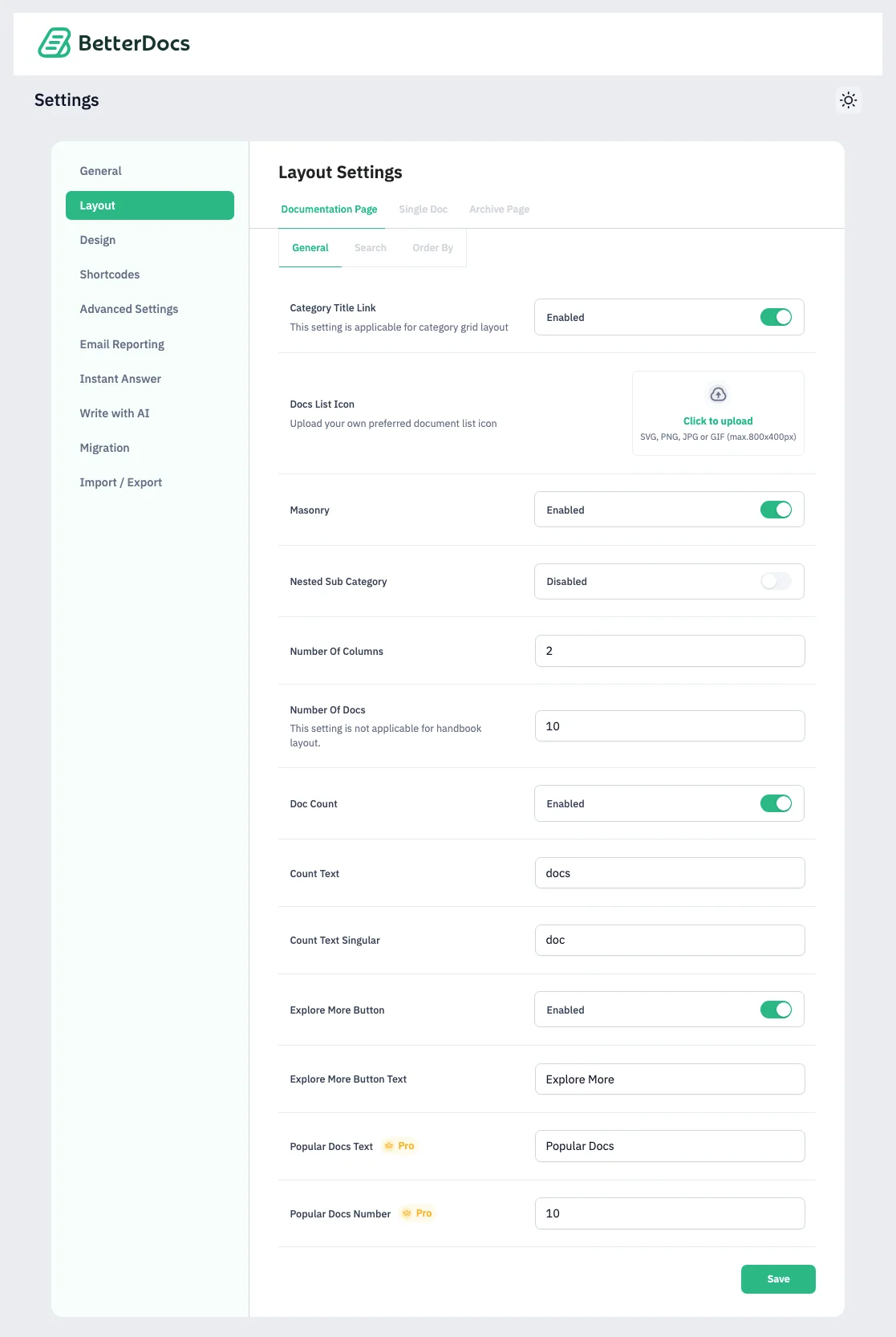 Betterdocs customization options