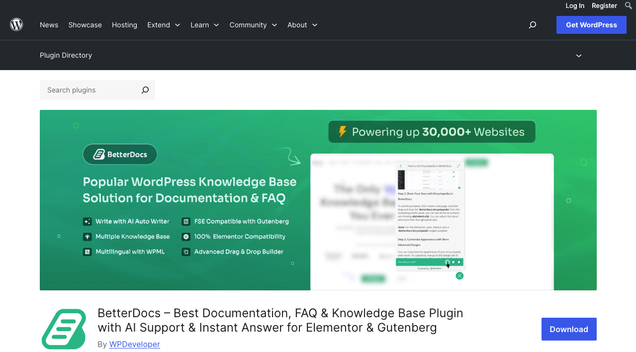 BetterDocs WordPress plugin for knowledge base